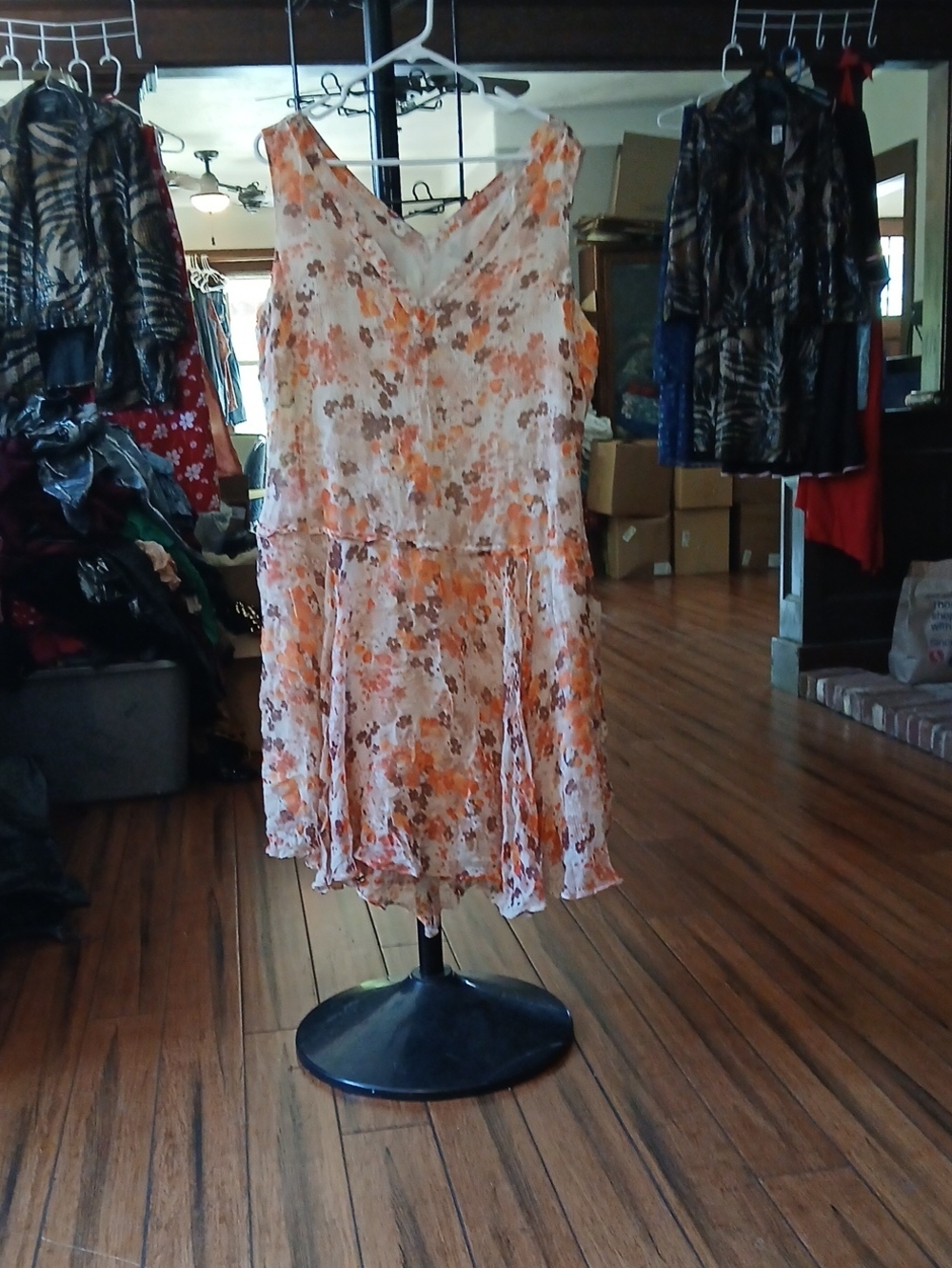 Spiegel Floral Midi Dress in Orange and Cream